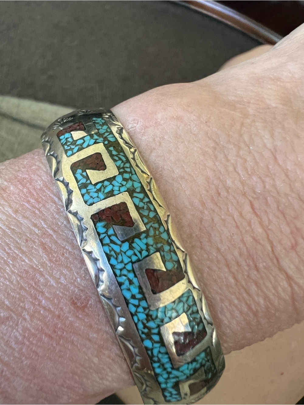 Sterling Silver Turquoise Inlay Cuff Bracelet - Blue & Brown